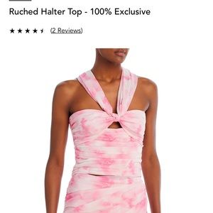 Aqua ruched halter and ruched mini skirt